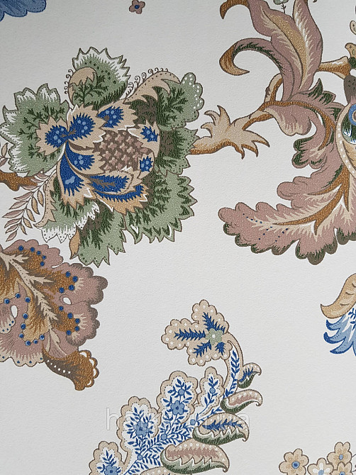 Шпалери флізелінові еко Rasch Sophia 0.53х10 рослинний принт квіти листя сині коричневі зелені на білому Київ - фото 3