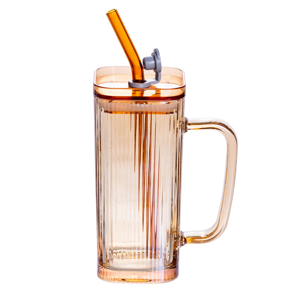 Стеклянная кружка с крышкой и трубочкой 280 мл Киев - изображение 1