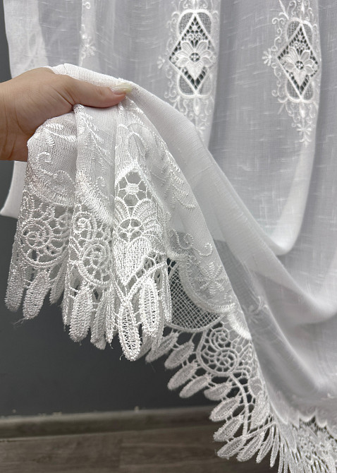 Тюль льон з мереживом колір білий 1806т Київ - фото 4