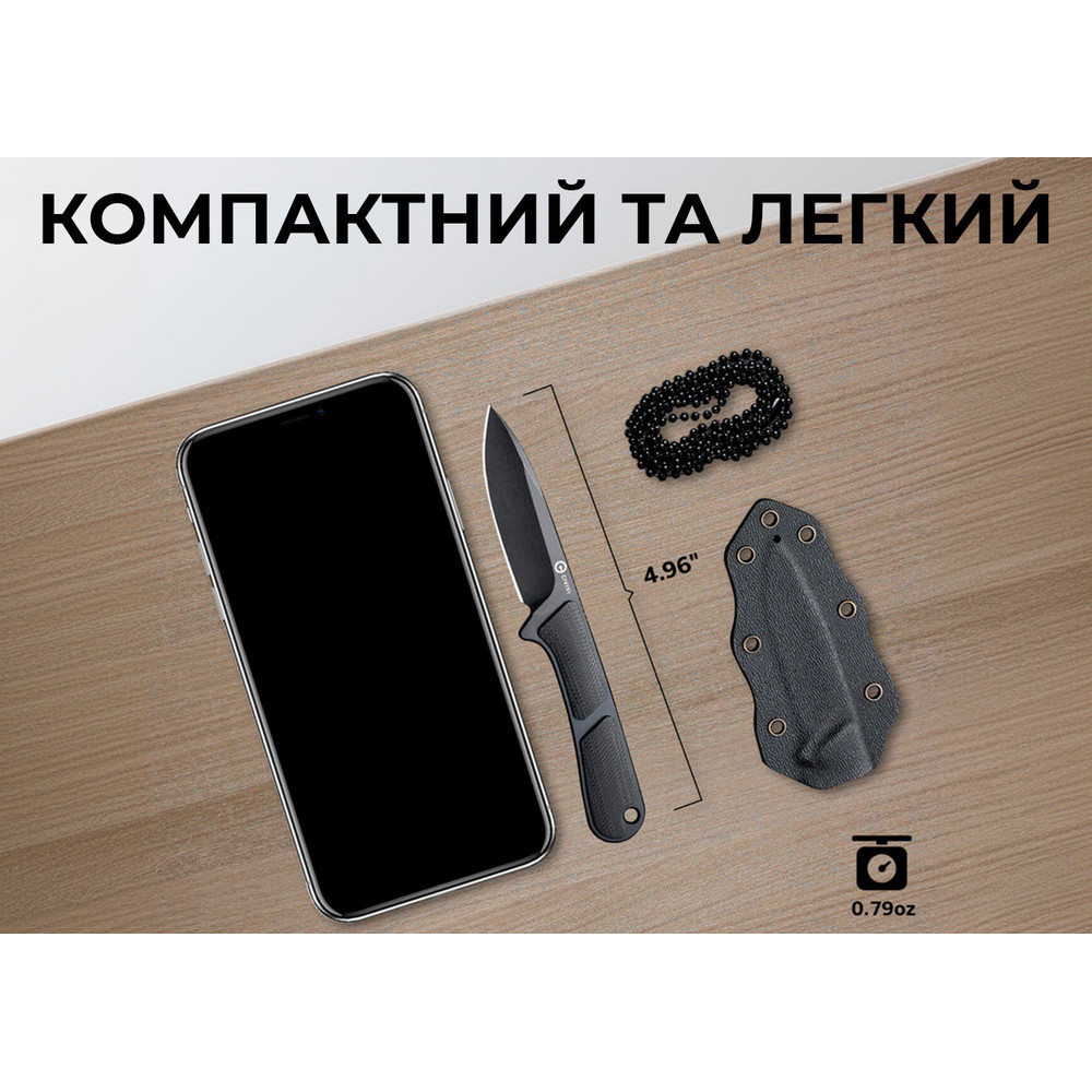 Нож фиксированный тактический Civvi Mini Elementum, (5.7 см) Nitro-V / G10 черный Киев - изображение 9