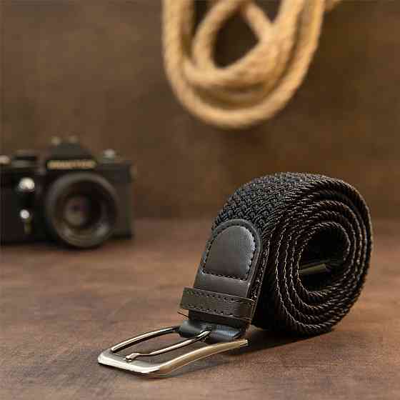 Текстильний ремінь чоловічий класика Чорний (Vintage) Київ