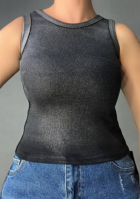 Майка женская A-N 332 в рубчик с эффектом серебристого напыления, черный, one size Киев - изображение 5