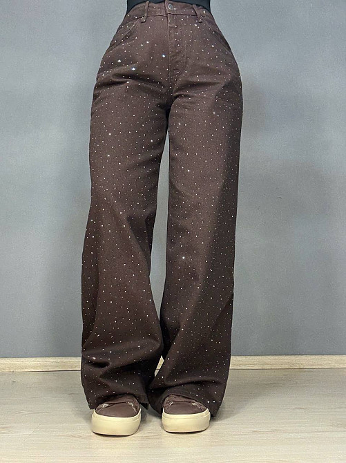 Джинси жіночі Dk-49 1720 Palazzo Baggy з камінцями широкі коричневі, коричневий, 40, 40, 81 см, 117 см Київ - фото 6