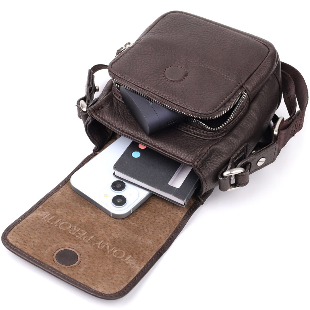 Компактная мужская сумка из мягкой натуральной кожи Tony Perotti 20844_1 (9027-12.5 moro) Коричневый Киев - изображение 8