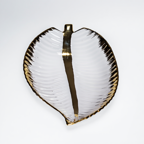 Блюдо декоративное в форме листика 40 см фарфоровое белое с золотом WH046 Киев