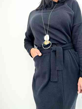 Довга ангорова сукня з поясом "Juliette" оптом | Норма і батал 42-44, Чорний Київ