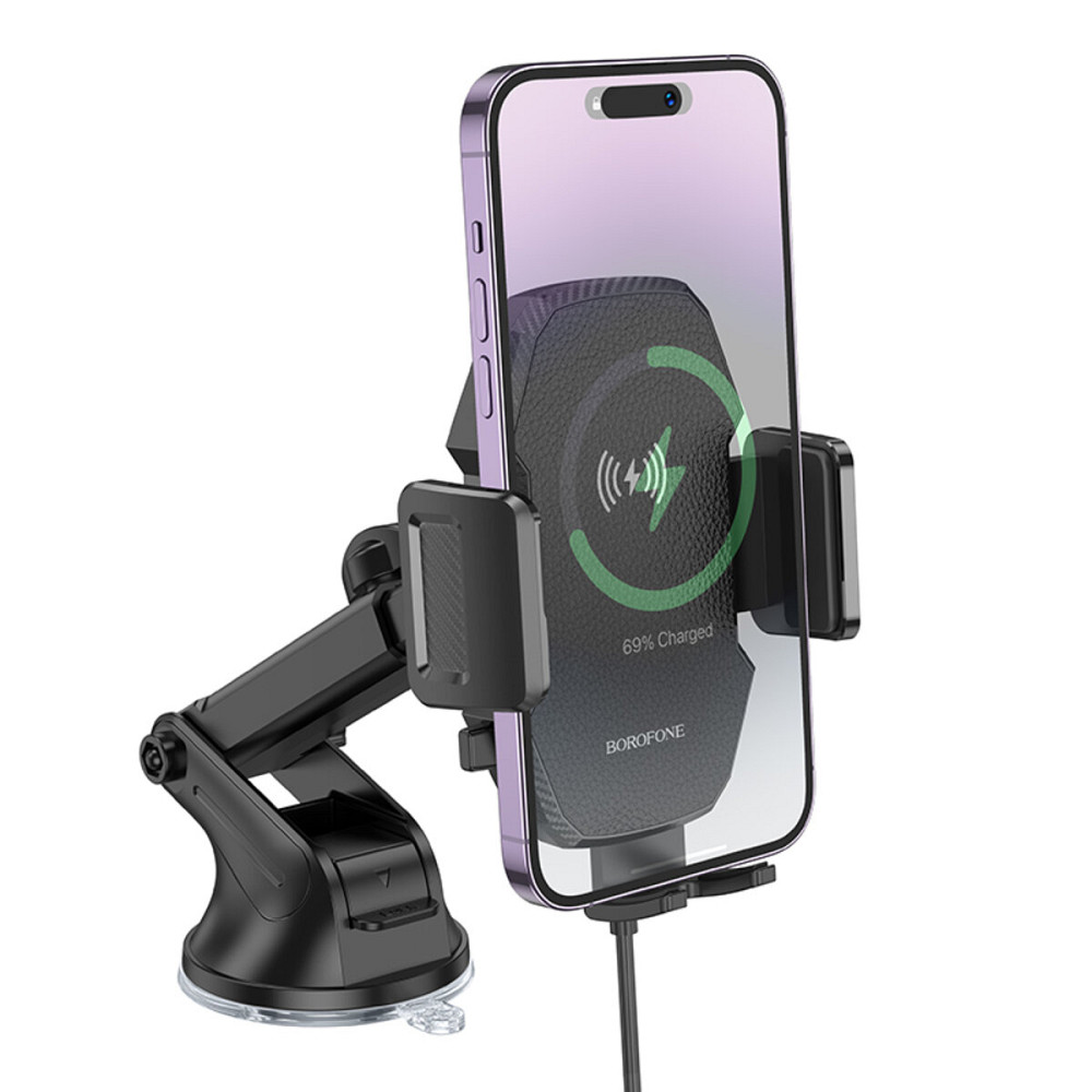 Тримач для мобiльного з БЗП BOROFONE BH214 Adelante wireless fast charging car holder(center console) Black (6941991109782) Київ - фото 5