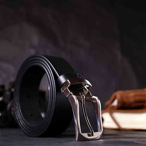 Стильний ремінь для чоловіків з натуральної шкіри Чорний (GRANDE PELLE) Київ