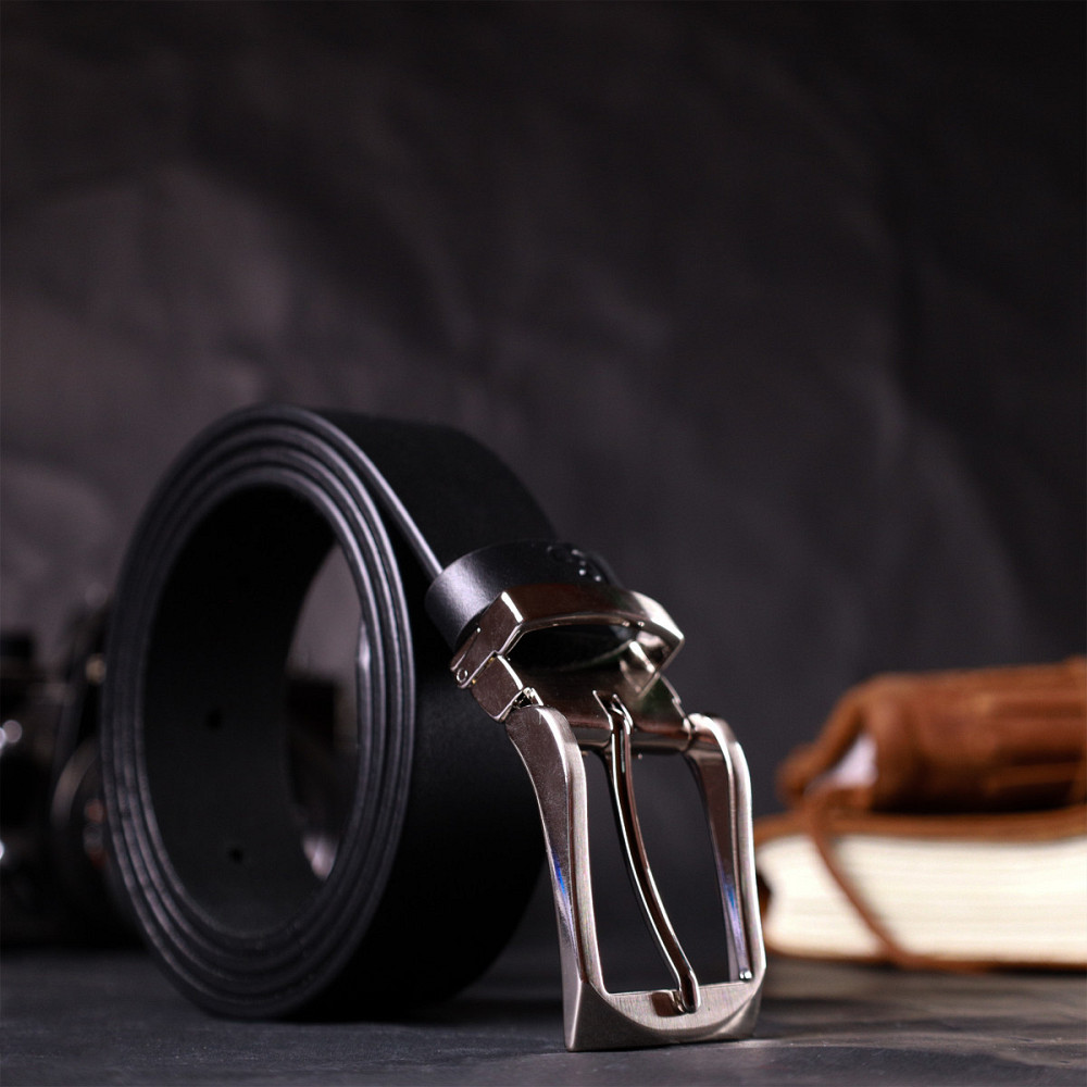 Стильний ремінь для чоловіків з натуральної шкіри Чорний (GRANDE PELLE) Київ - фото 2