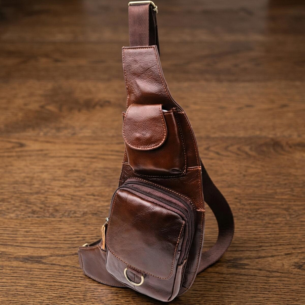 Чоловіча сумка через плече з натуральної шкіри Vintage 22959 Коричневий Київ - фото 11