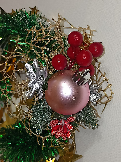 Обруч для волос новогодний с мишуры с игрушкой one size разноцветный ручная работа розовый Киев - изображение 2