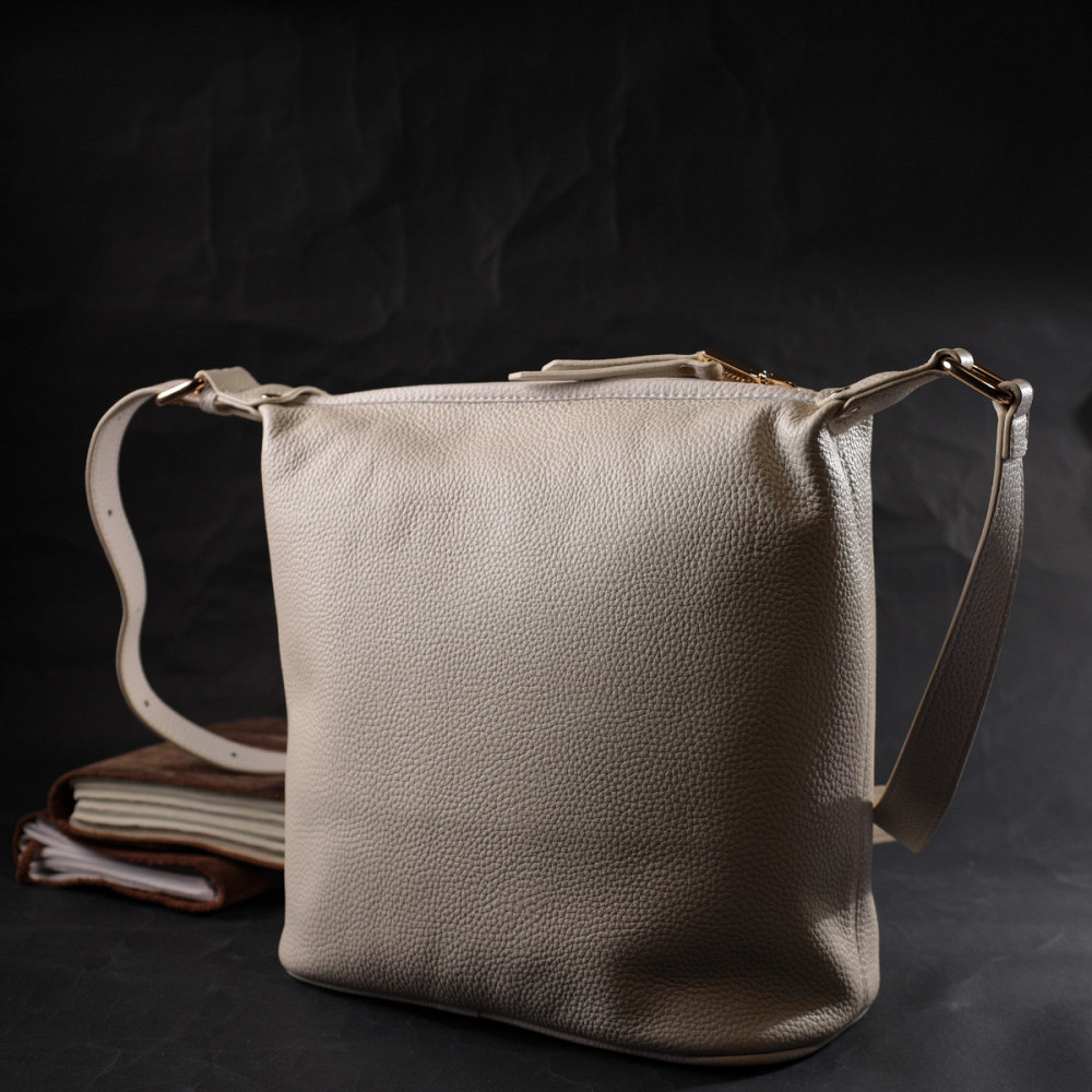 Удобная женская сумка с одной длинной ручкой из натуральной кожи Vintage 22307 Белая Киев - изображение 9