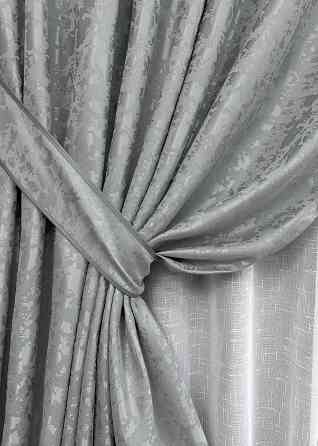 Комплект штор VR-Textil Льон Мармур 100х270 2шт і Тюль 300х270 1911ш-115т Світло-сірий з білим 71-131/1 Київ
