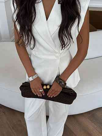 Женский классический костюм брючный двойка костюмка Молочный, 46/48 Одесса