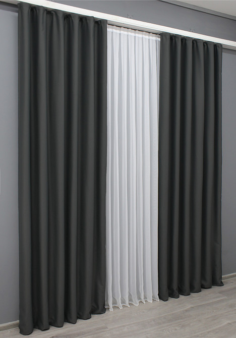 Комплект готовых штор VR-Textil Блэкаут Midnight № 1399ш Графитовый 150х290 см 2 шт (33-0266) Киев - изображение 5
