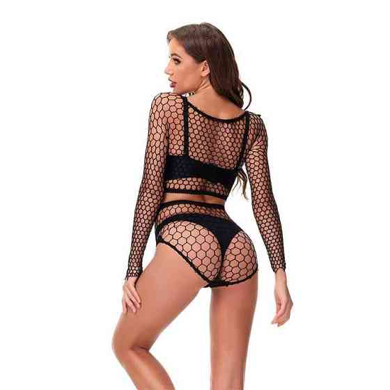 Сексі комплект з топом і трусиками в сітку - Чорний - S/М - Еротична білизна Вінниця