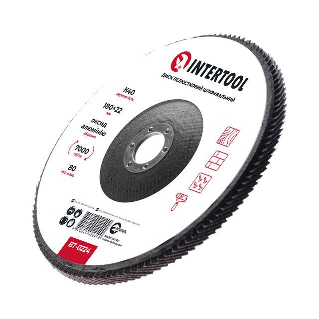 Диск шліфувальний пелюстковий, 180×22 мм, зерно K40, 7000 об/хв INTERTOOL BT-0224 Київ - фото 3