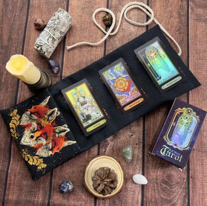 Сумка для хранения карт Таро 38×17 см с лисами и лунными символами — футляр для рун и карт Киев - изображение 2