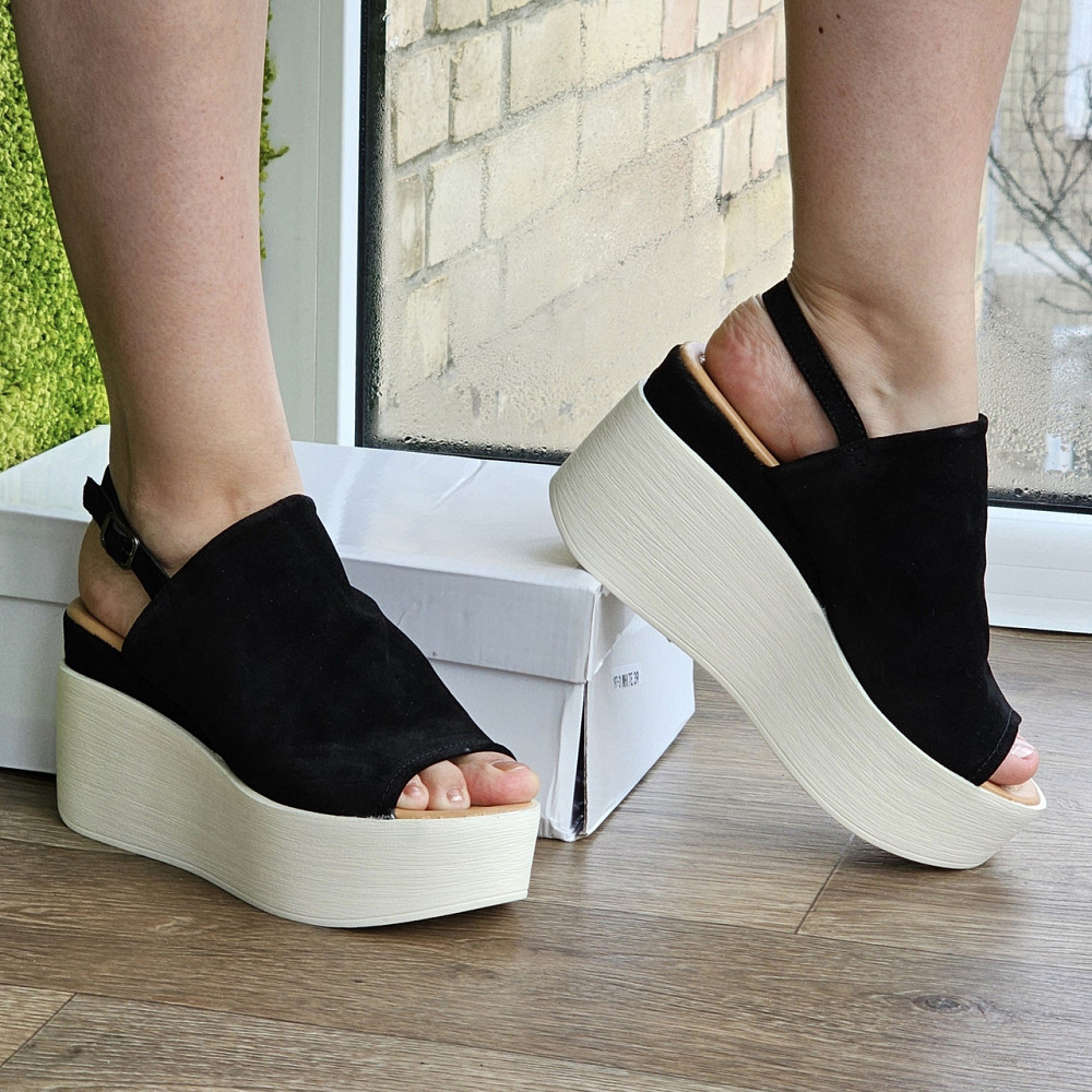 Жіночі Босоніжки на Танкетці Замшеві Сандалії на платформі Чорні Літні (розміри: 36,37,38,39,40) — 47 Дніпро - фото 9