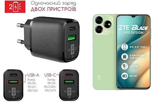 Мережевий зарядний пристрій для ZTE Blade V50 5G, Blade V50 Design, 20W 3A, Quick Charge 3.0 Київ