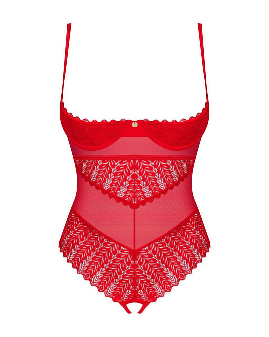 Боді з доступом Obsessive Ingridia crotchless teddy XL/2XL, червоне, відкриті груди Sex Aura Київ - фото 3