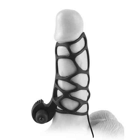 Эрекционная вибронасадка на пенис Pipedream Fantasy X-tensions с кольцом на мошонку, чёрная Sex Aura Киев