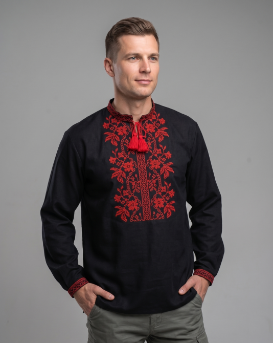 Чоловіча вишиванка чорного кольору на домотканому полотні Київ - фото 3