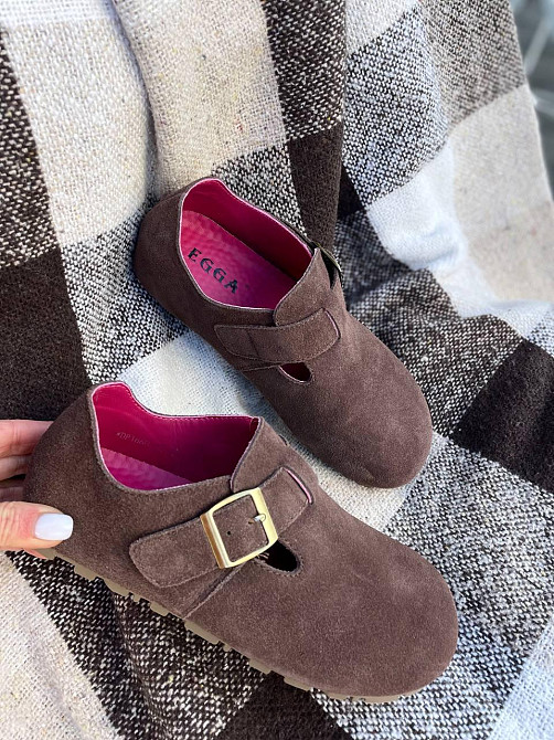 Egga Клоги жіночі EGGA шоколадні натуральна замша закрита п'ята розмір ( -32) 37 Коломия - фото 1