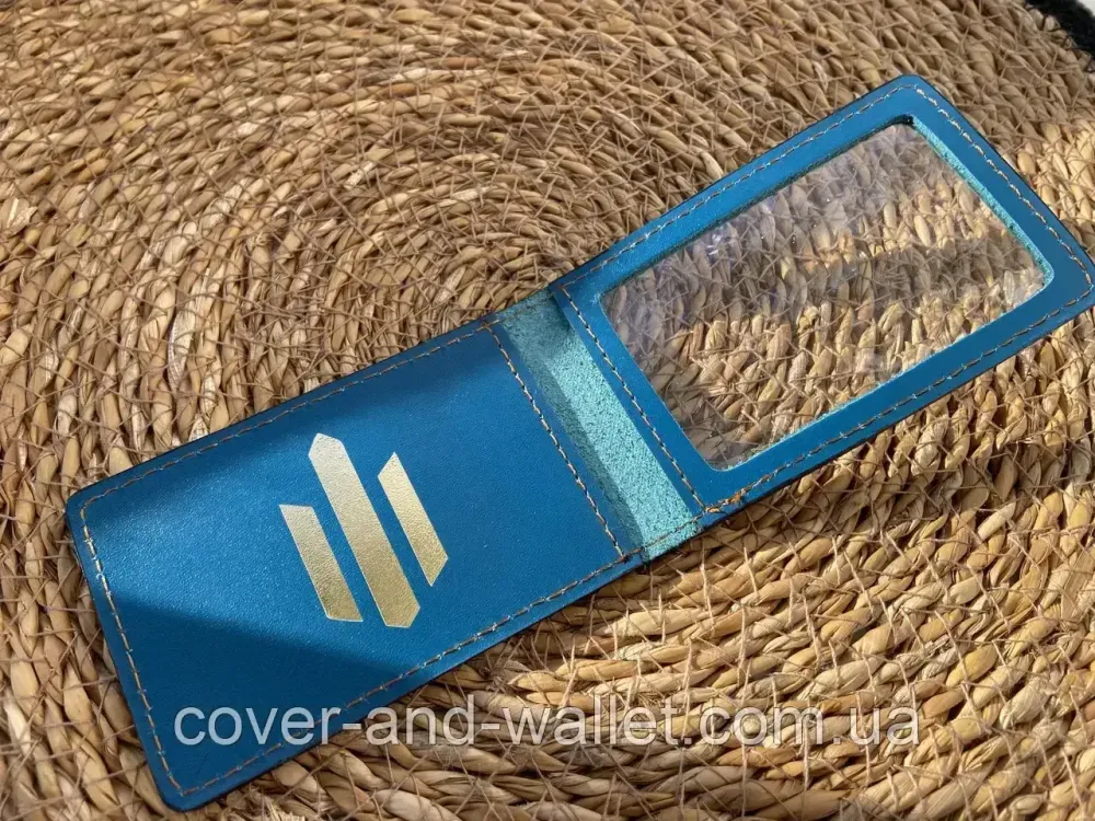 Шкіряна обкладинка на посвідчення ДБР синього кольору (тиснення золотом) PS Київ - фото 3