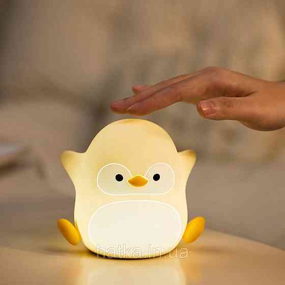 Нічник дитячий силіконовий сенсорний Пінгвін VALESO A051 для спальні акумуляторний бежевий Київ