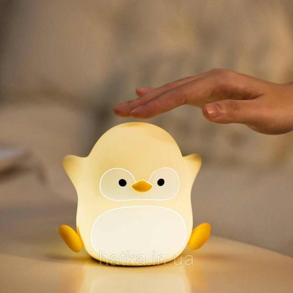 Нічник дитячий силіконовий сенсорний Пінгвін VALESO A051 для спальні акумуляторний бежевий Київ - фото 1