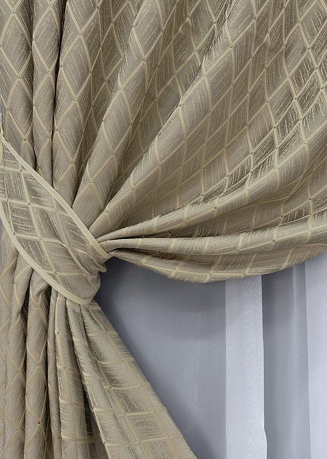 Комплект готових штор VR-Textil Жакард RUBI № 1760ш Сіро-бежевий 100х290 см 2 шт (31-812) Київ - фото 5