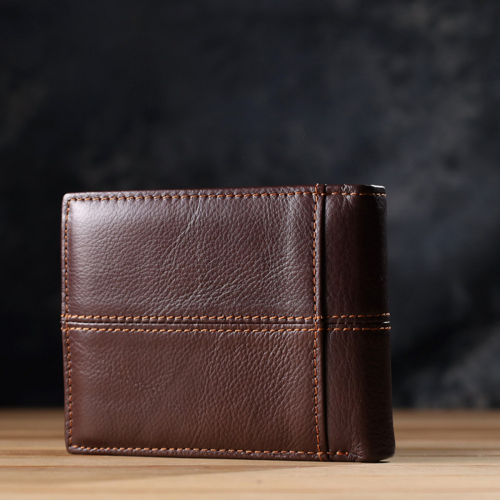 Горизонтальний стильний гаманець з натуральної шкіри Коричневий (Vintage) Київ - фото 4