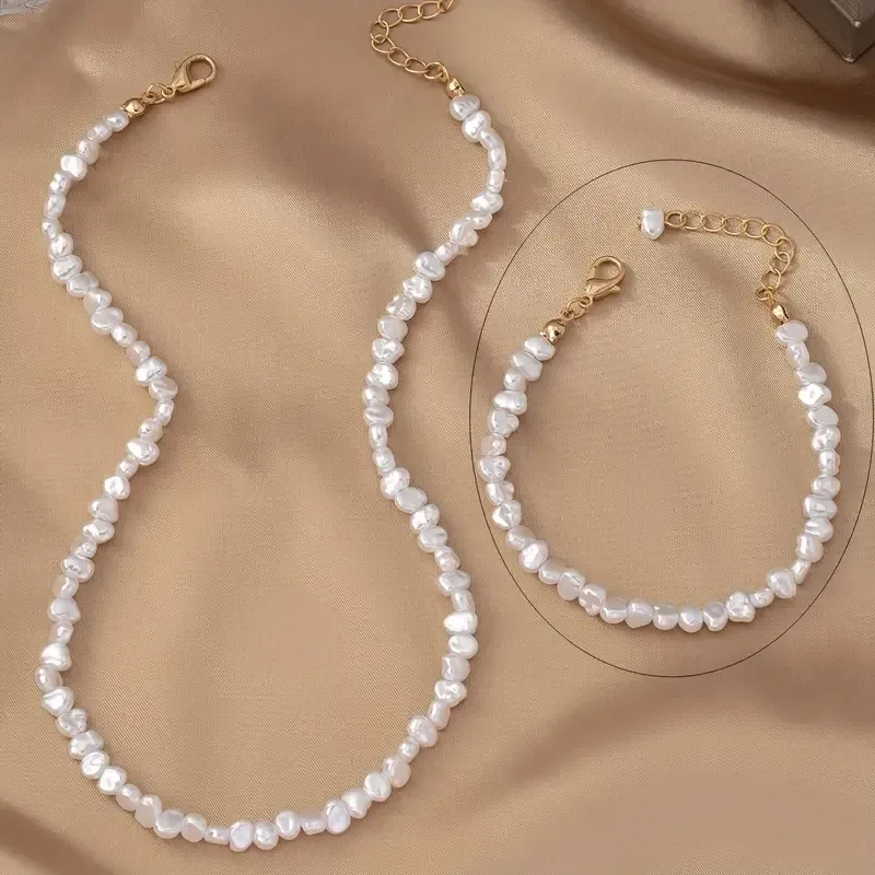 Набор украшений с искусственными жемчужинами – ожерелье 36+8 см и браслет 15+4 см, золото Киев - изображение 4