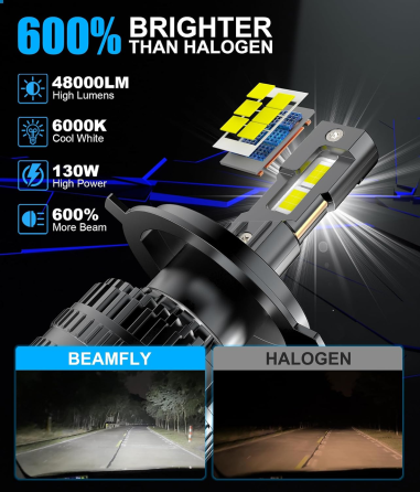 Светодиодные автомобильные лампы H4 ПРОМІНЬ, 130 Вт, 48 000 люмен, 6000 К, белый свет, комплект 2 шт. Киев