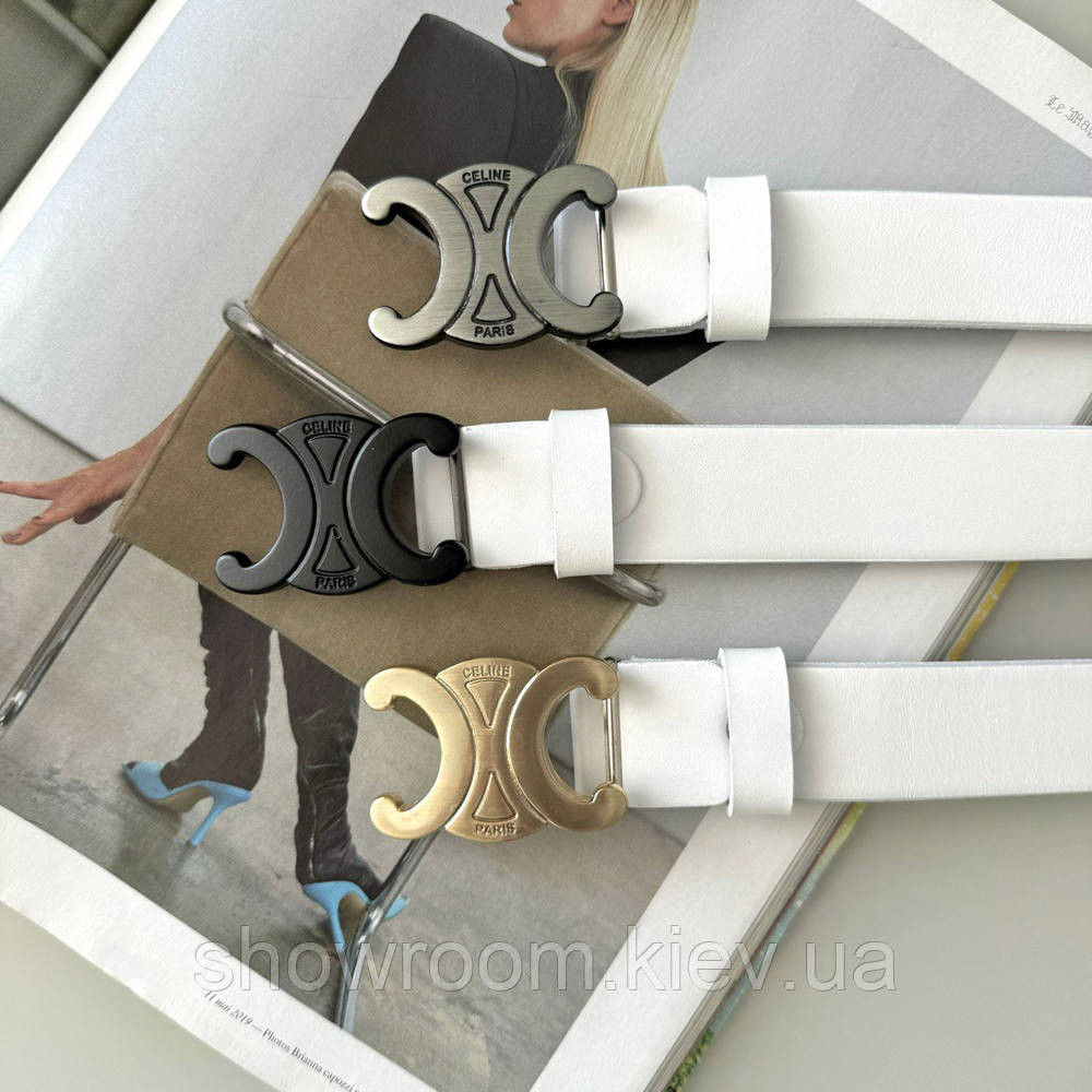 Жіночий білий ремінь шкіряний Celine grey (3 cм) Київ - фото 6