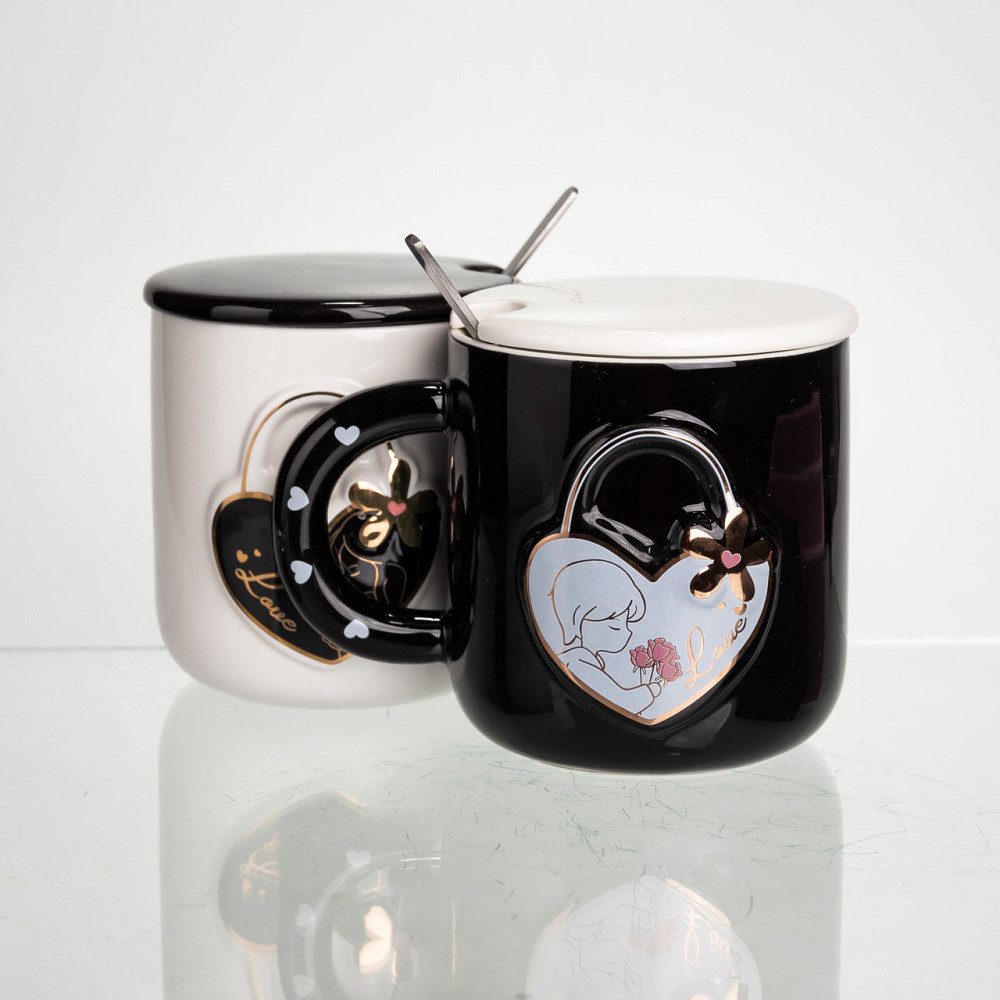 Yiwu Набір парних порцелянових чашок із серцем 2 (шт) по 400 (мл) чашки на подарунок із кришкою Коломия - фото 3