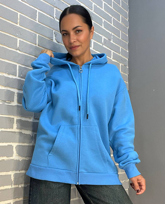 Толстовка женская Quzen 482 удлиненная на молнии капюшон базовая оверсайз утепленная флис one size, голубой, one size Киев - изображение 7