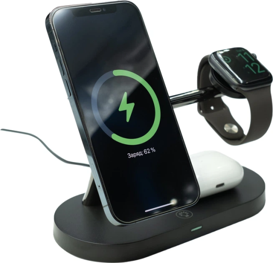 Беспроводное зарядное устройство Mission M5 5 в 1 15W Qi для iPhone, Apple Watch, AirPods Black (Без упаковки) Киев