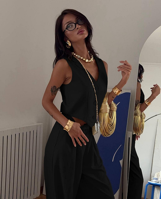 Жіночий стильний брючний костюм двійка: жилет і штани костюмка Чорний, 42/44 Одеса - фото 2