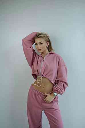 Женский трендовый базовый спортивный костюм двойка трехнить петля 42/44, Пудра Одесса
