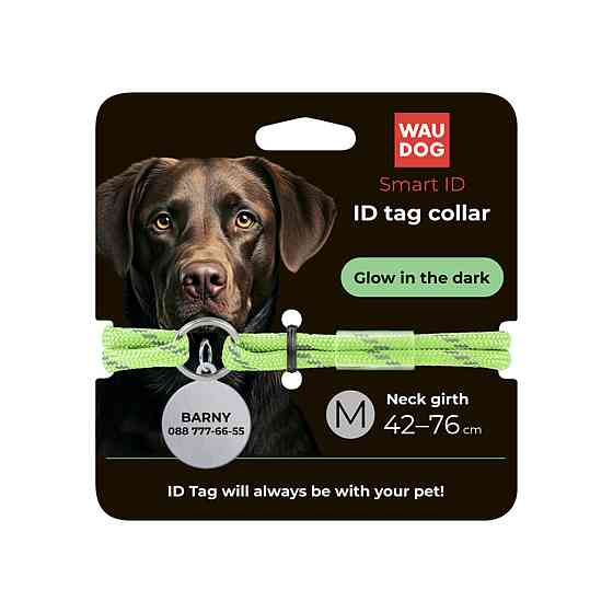 Шнурок для адресника з паракорду WAUDOG Smart ID, світиться у темряві, світловідбивний, розмір М, діаметр 4 мм, довжина 42-76 см салатовий Київ