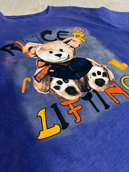 Футболка жіноча YIGOU 76 тай-дай з ведмедиком оверсайз, синій, one size Київ - фото 11