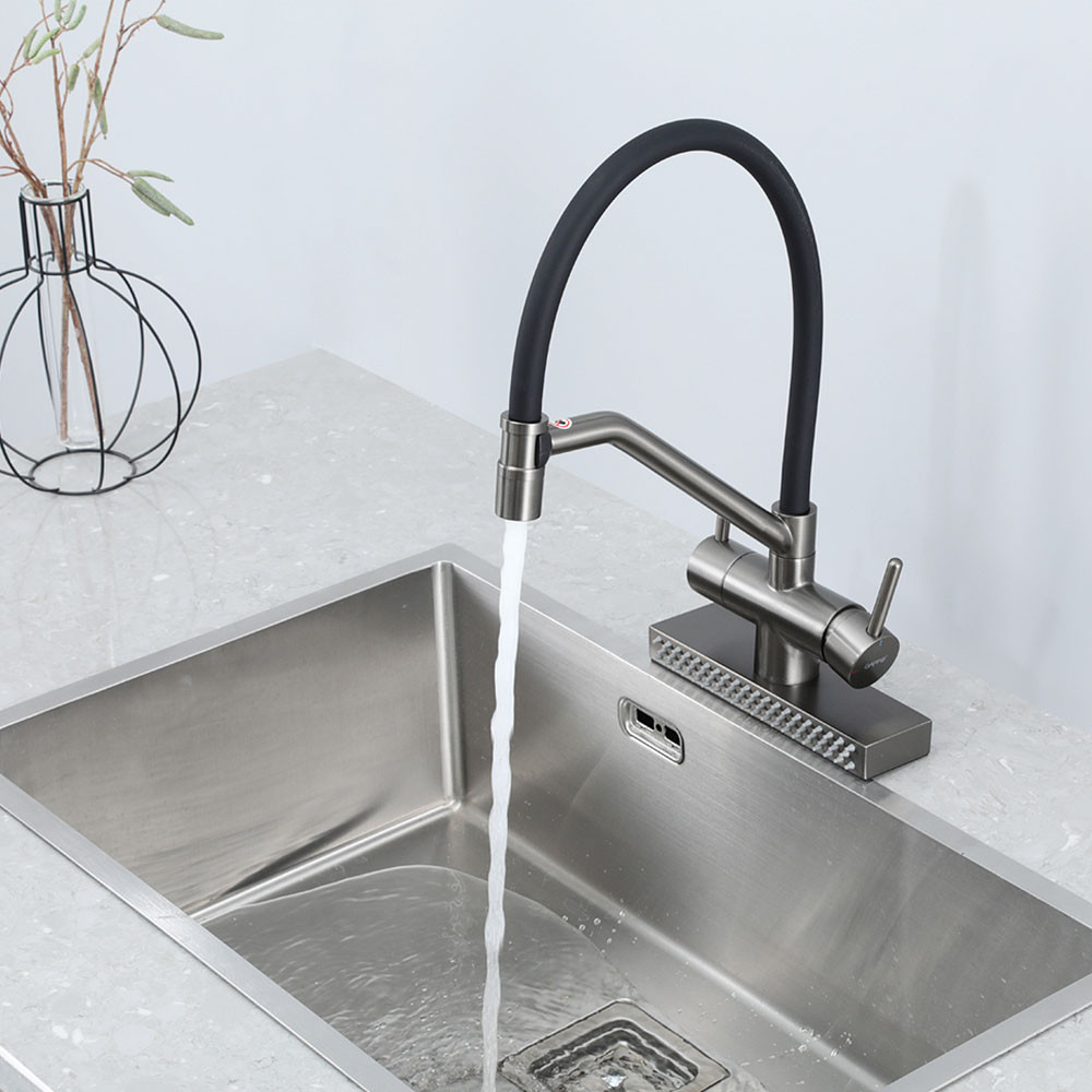 Змішувач для кухні під фільтр GAPPO G4098-9 гнучкий вилив, функція "водоспад", графіт/чорний Київ - фото 4