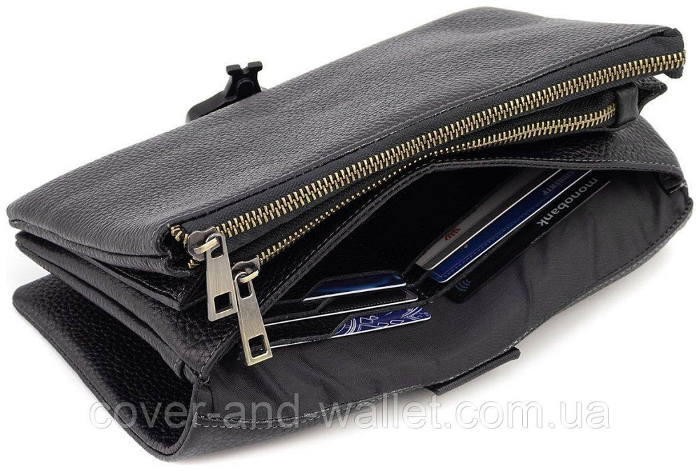 Стильная мужская барсетка через плечо из натуральной кожи в черном цвете Grande Pelle 731710 Киев - изображение 2