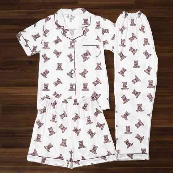 Жіноча ніжна піжама трійка з милими ведмедиками з бавовни Одеса