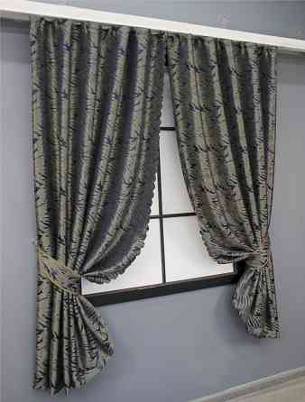 Комплект коротких штор VR-Textil Жаккард Magic № 1612ш Синий с бежевый 145х170 см 2 шт (35-0252) Киев