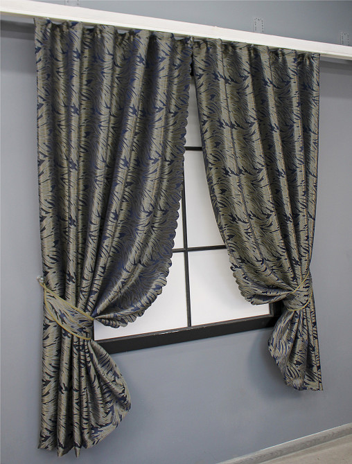 Комплект коротких штор VR-Textil Жакард Magic № 1612ш Синій з бежевий 145х170 см 2 шт (35-0252) Київ - фото 2