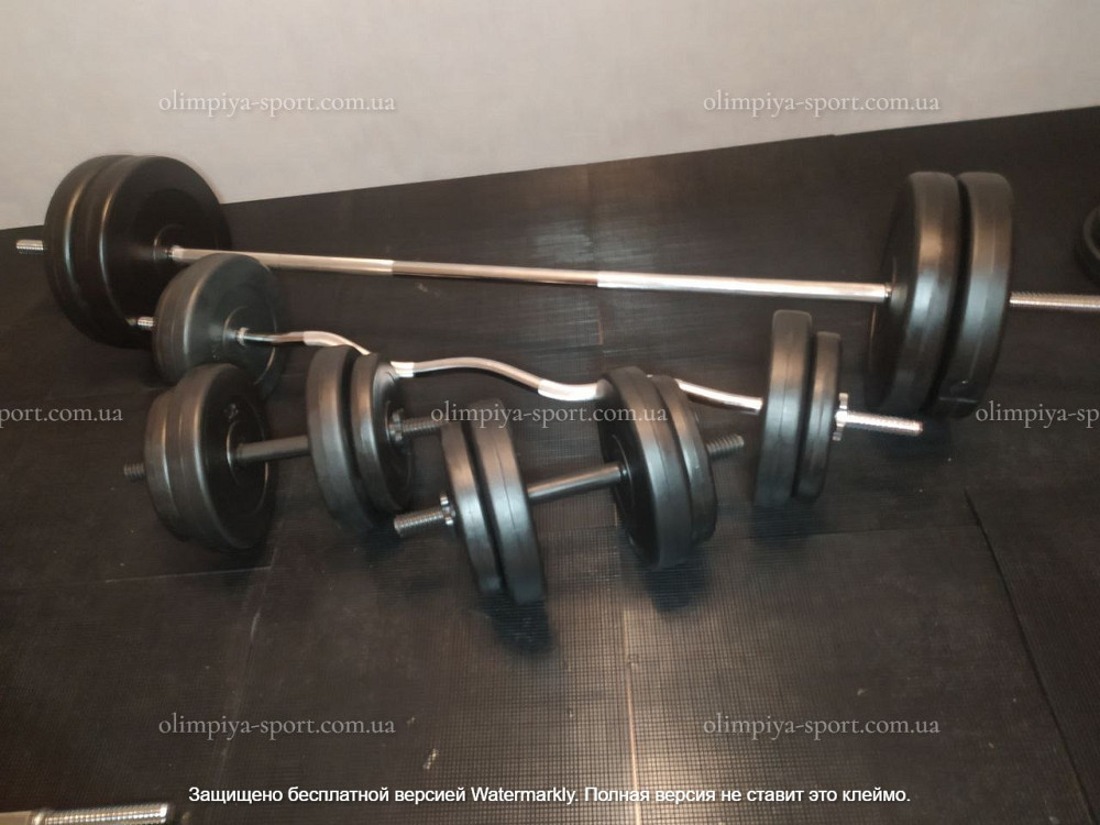 Штанга наборная + W-образный гриф + Гантели 91 кг Гантели, гири, штанги и диски ударопрочный пластик Киев - изображение 3