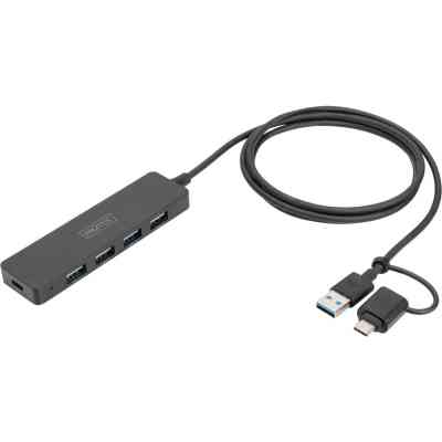 Концентратор Digitus USB-A and USB-C to 4xUSB 1x USB-C 1.2m Black (DA-70236) Вінниця